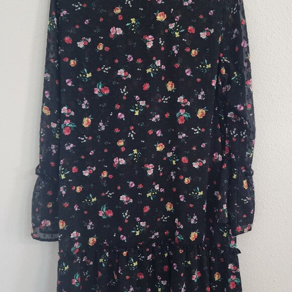 Banana Republic Black Floral Sheer Dot Dress Overlay - Size Large - Picture 1 of 5